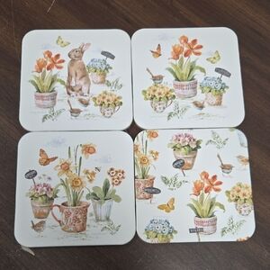 Legacy Publishing Set of 4 Cork Backed Floral Animal Print Coasters